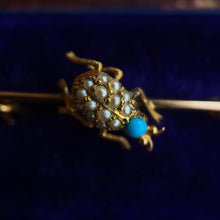 Load image into Gallery viewer, c. 1890s-1900s 14k Gold Turquoise Pearl Beetle Pin