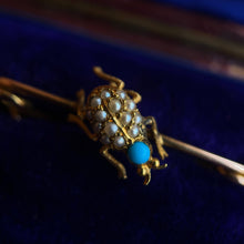 Load image into Gallery viewer, c. 1890s-1900s 14k Gold Turquoise Pearl Beetle Pin