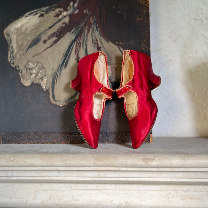 c. 1900-1920 Red Silk Shoes