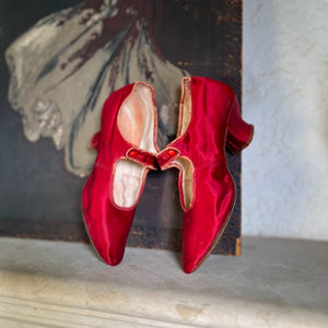 c. 1900-1920 Red Silk Shoes