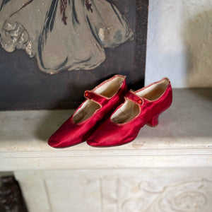 c. 1900-1920 Red Silk Shoes