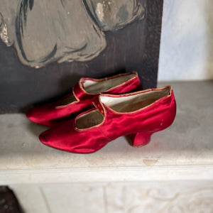 c. 1900-1920 Red Silk Shoes