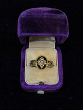 Load image into Gallery viewer, Victorian 15k Gold Mourning Ring with Hairwork, Black Enamel &amp; Pearls, Size 5.5