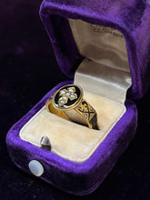 Load image into Gallery viewer, Victorian 15k Gold Mourning Ring with Hairwork, Black Enamel &amp; Pearls, Size 5.5