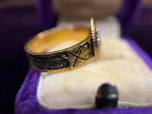Load image into Gallery viewer, Victorian 15k Gold Mourning Ring with Hairwork, Black Enamel &amp; Pearls, Size 5.5