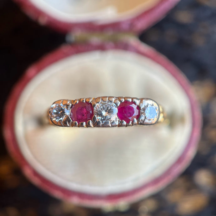 Early 20th c. 14k Gold Ruby Diamond Ring
