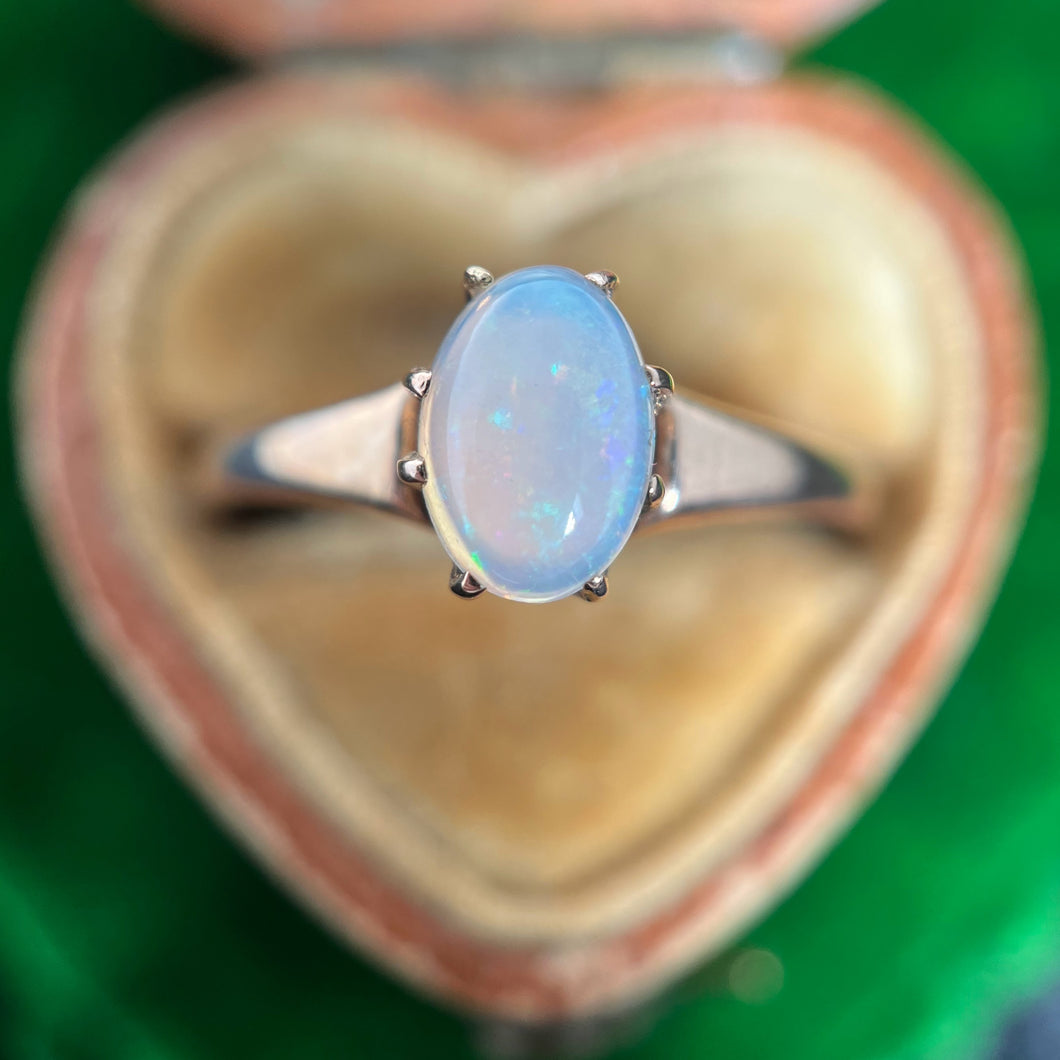 Late 19th c. 10k Gold Opal Ring | Engraved 'Flora'