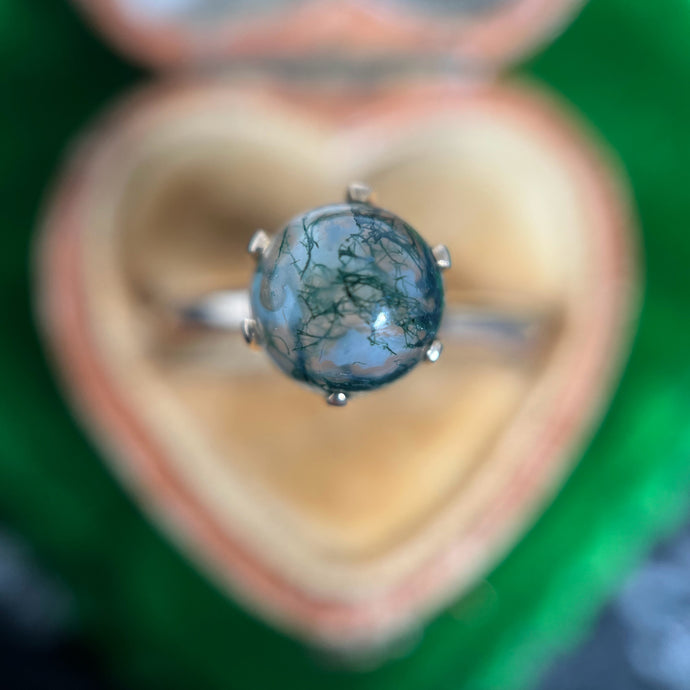 Early 20th c. 10k Gold Moss Agate Ring