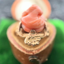 Load image into Gallery viewer, c. 1910s Coral Cameo 12k Gold Diamond Ring
