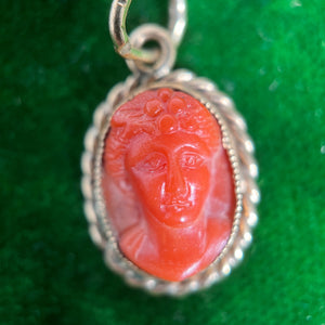 Late 19th c. 9k Gold Red Coral Cameo Charm