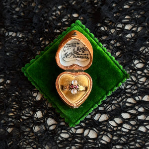 c. 1880s-1890s 10k Gold Moonstone Ruby Ring