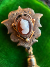 Load image into Gallery viewer, RESERVED for Jen | c. 1870s 14k Gold Hardstone Cameo Brooch + Pendant