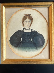 1830s Framed Miniature Portrait Painting | Signed J. Wood 1832