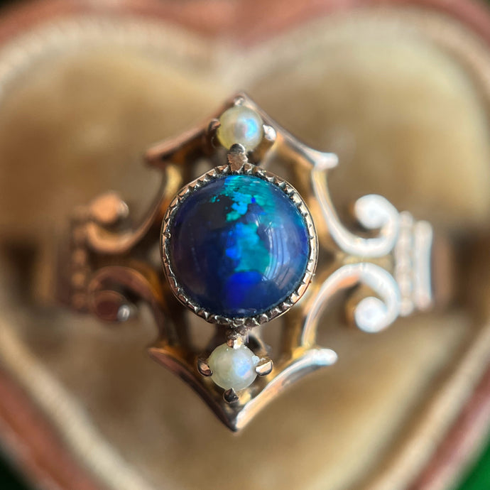 c. 1900s 10k Gold Black Opal Ring