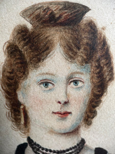 1830s Framed Miniature Portrait Painting | Signed J. Wood 1832