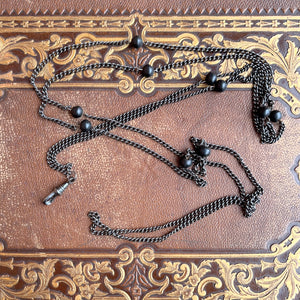 Antique Gunmetal Long Guard Chain w/ French Jet Spheres