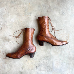 c. 1910s Brown Lace Up Boots | Approx Sz 9