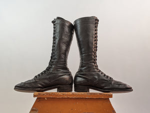 1920s-30s Tall Black Lace Up Boots | Approx Sz 6.5-7