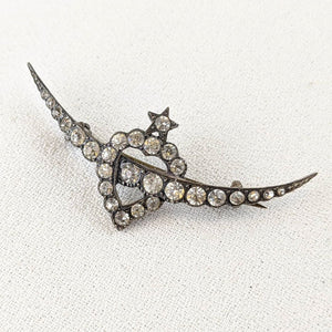 Victorian Silver Witch's Heart Crescent Moon Brooch