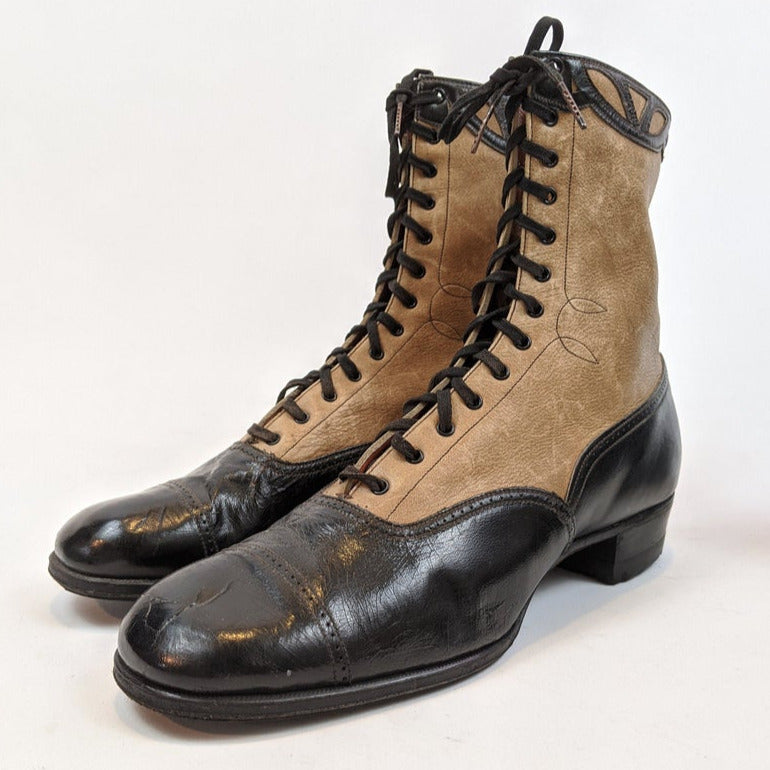 1930s Lace Up Brown and Black Boots | Approx Sz 7
