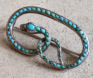 C. 1890s Silver Turquoise Snake Brooch