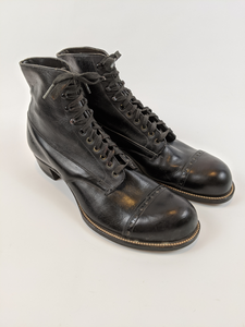 RESERVED | 1910s Black Lace Up Boots | Approx Sz 7.5-8