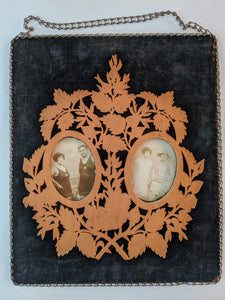 1910s-20s Picture Frame Wall Hanging | Velvet + Wood
