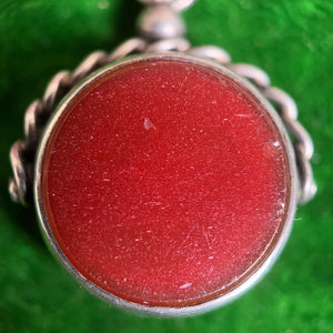 1920s Sterling Silver Bloodstone Fob Pendant | Antique Jewelry