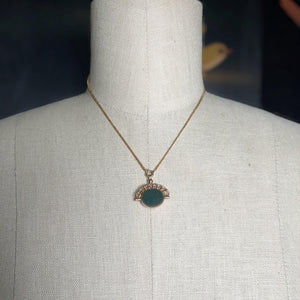 c. 1900s 9k Gold Bloodstone Swivel Fob Pendant | Antique Edwardian Jewelry
