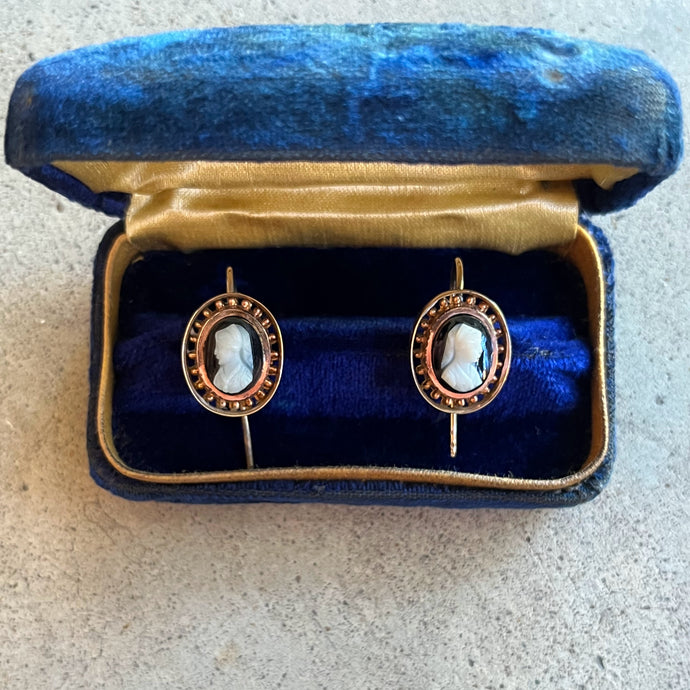 c. 1880s Hardstone Cameo Earrings