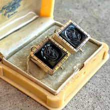 Load image into Gallery viewer, c. 1870s Gold Filled Carved Onyx Earrings
