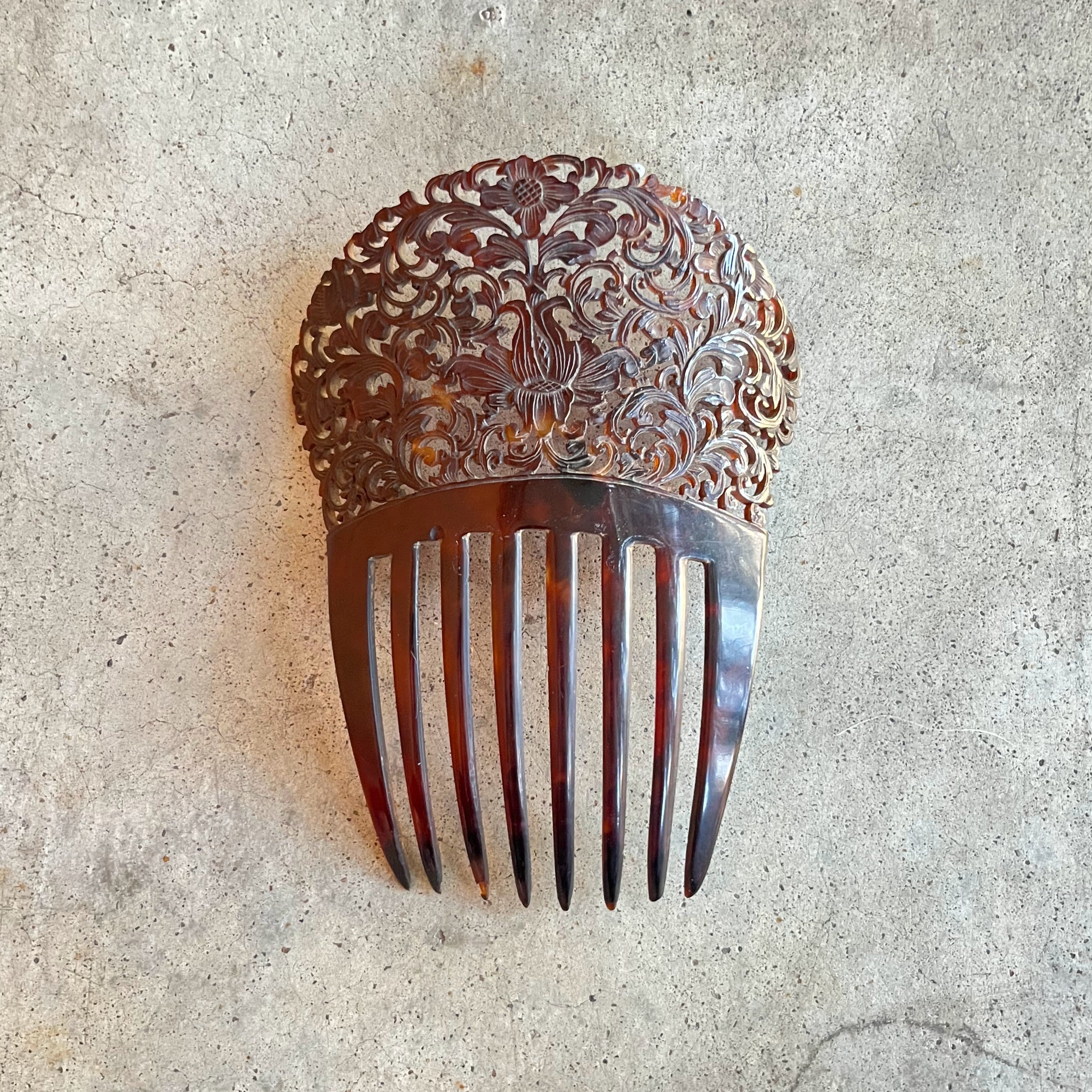 Vintage Victorian Tortoiseshell Celluloid Hair Comb w Scottish Thistle Design Bargain John main image 2