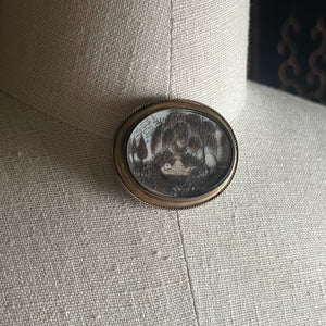 19th c. Hair Mourning Scene Brooch