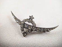 Load image into Gallery viewer, Victorian Silver Witch&#39;s Heart Crescent Moon Brooch