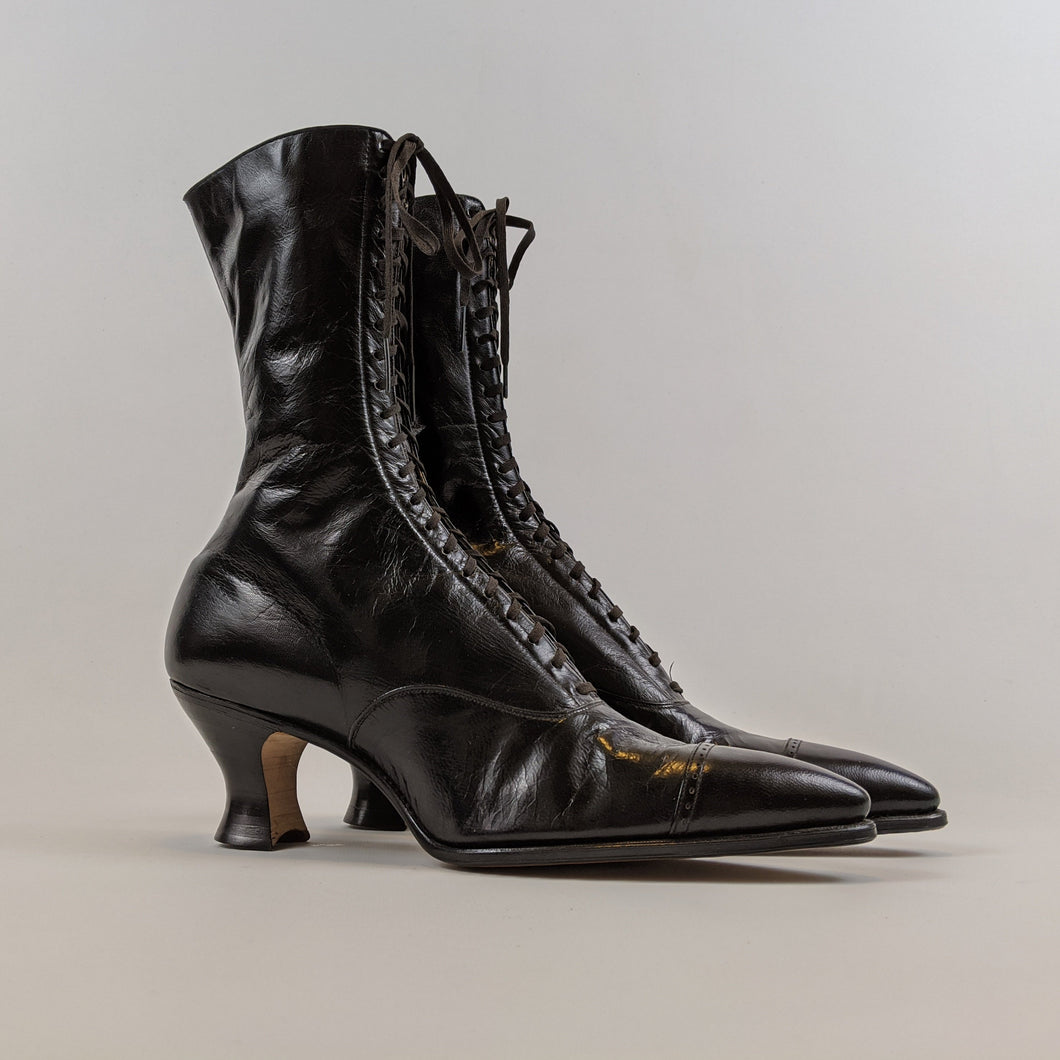 1920s Black Lace Up Louis Heel Boots | Approx Sz 6.5-7