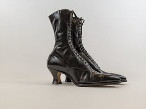 1920s Black Lace Up Louis Heel Boots | Approx Sz 6.5-7