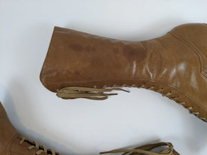 1920s Tan Lace Up Louis Heel Boots | Approx Sz 5