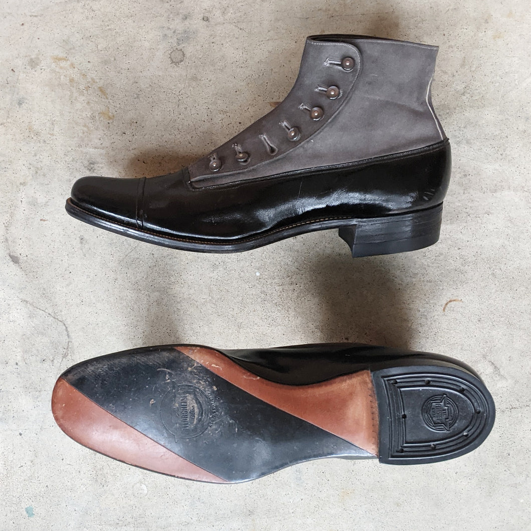 1910s Side Button Grey + Black Shoes | Sz 8 Men's