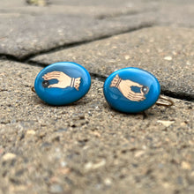 Load image into Gallery viewer, 19th c. Blue Enamel 14k Gold Hand Earrings