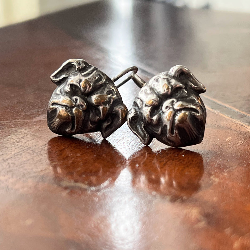 19th c. Silver Bulldog Earrings