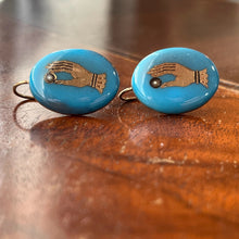 Load image into Gallery viewer, 19th c. Blue Enamel 14k Gold Hand Earrings