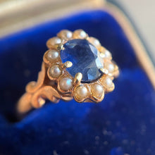 Load image into Gallery viewer, c. 1890s-1900s 12k Gold Sapphire Pearl Ring