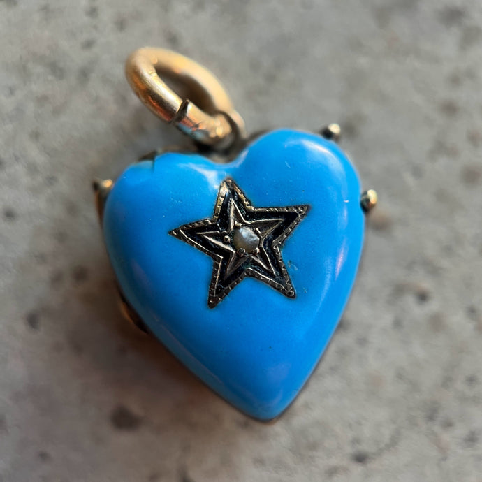 c. 1870s-1880s Blue Enamel Heart Locket