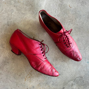 c. 1890s Red Leather Oxfords