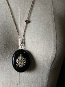 RESERVED c. 1870s-1880s Faceted Jet + Split Pearl AEI Locket