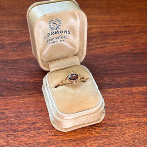 19th c. 10k Gold Garnet + Sed Pearl Ring