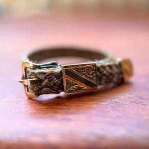 c. 1860s-1880s Woven Hair + 14k Buckle Ring