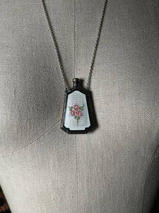 Art Deco Silver Guilloche Enamel Perfume Bottle Necklace