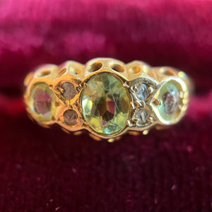 1916 18k Gold Peridot + Diamond Ring