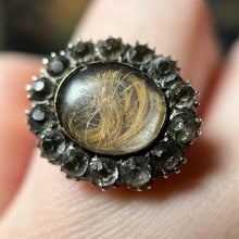 Load image into Gallery viewer, Early 19th c. Paste Stone + Woven Hair Conversion Ring
